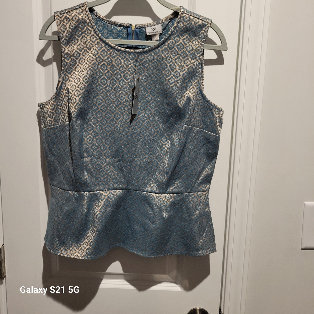 NWT|Worthington|Peplum Top|Gold&Teal|Large